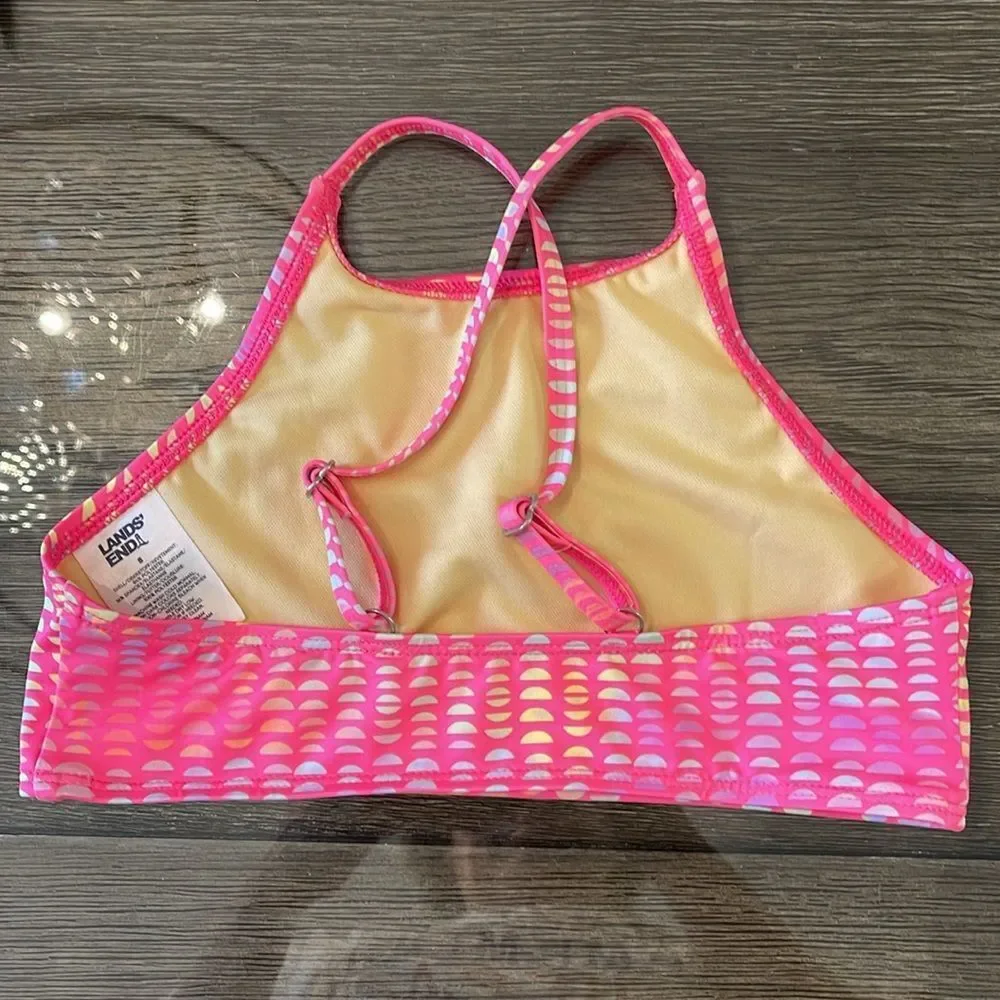 Lands’ End Bright Pink Geo Printed Bikini Top Size 8 New